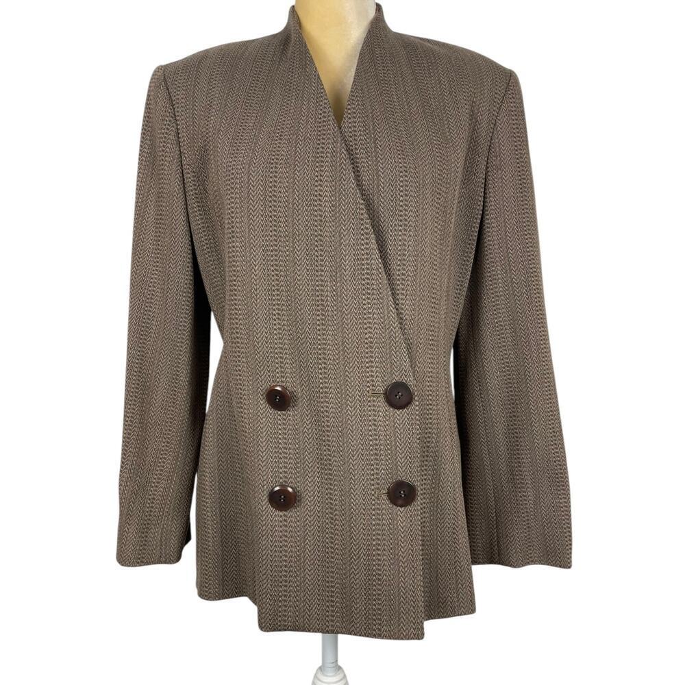 Linda Allard Ellen Tracy Brown Double Breasted Wool Blazer Size 8 Office Career